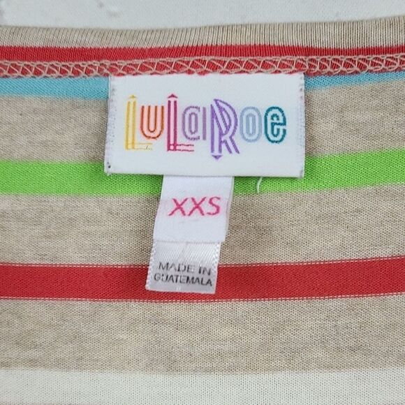LuLaRoe Julia Dress Knit XXS Tan Striped Midi Knee Length Fitted Comfy Casual - Picture 5 of 9